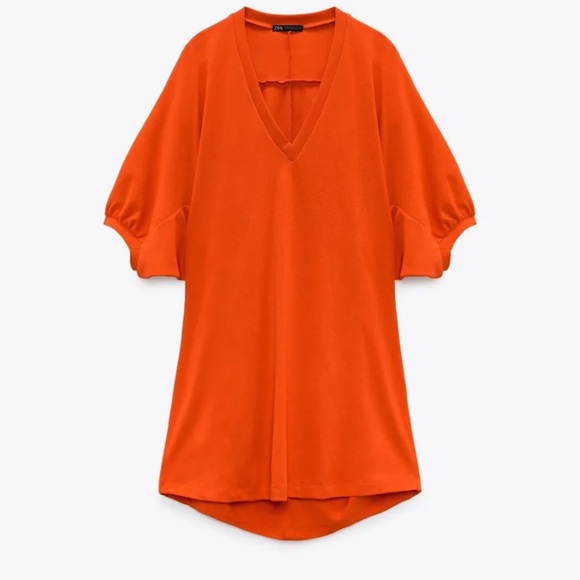 ZARA NEW COCOON DRESS BRIGHT ORANGE - Picture 5 of 9